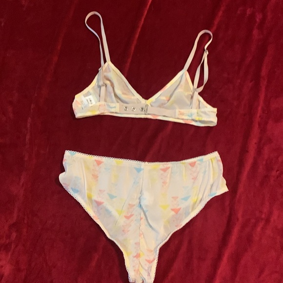 Zinke Sheer Cream Bralette + Panty Set with Pastel Pyramid Pattern Size Small - Picture 8 of 8